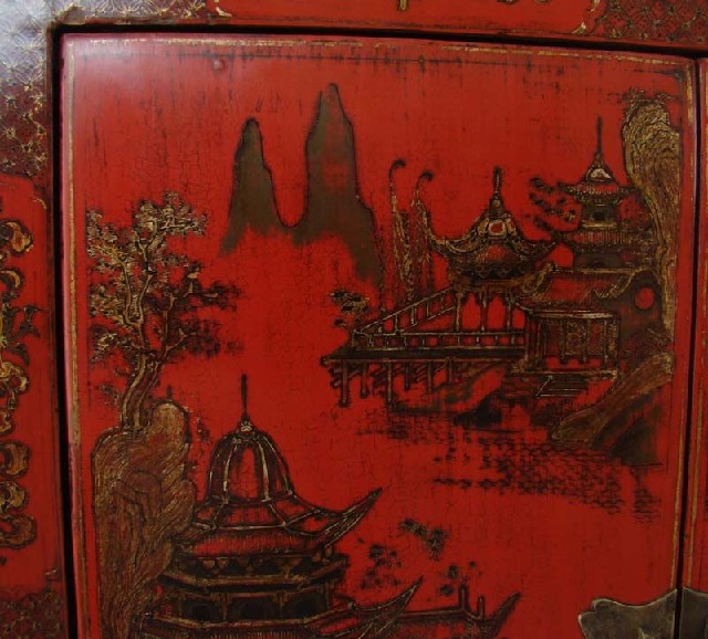 红描金中柜工厂1件|Red & gilt medium cabinet