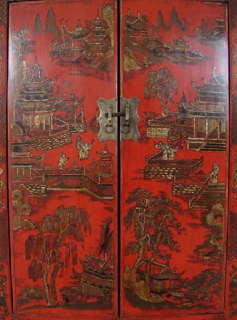 红描金中柜工厂1件|Red & gilt medium cabinet