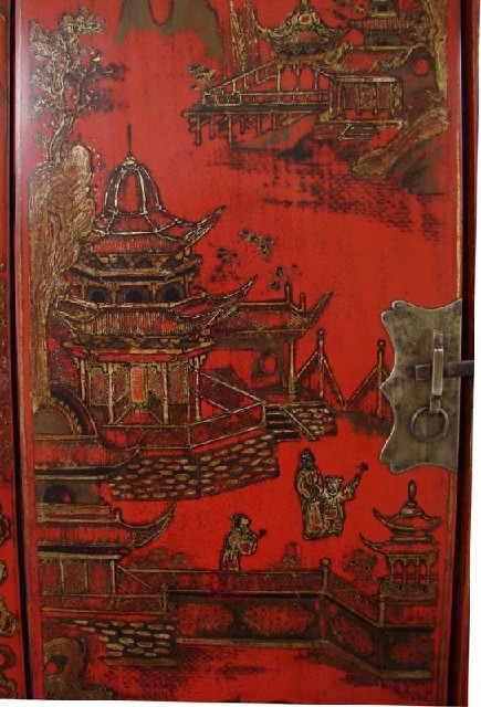 红描金中柜工厂1件|Red & gilt medium cabinet