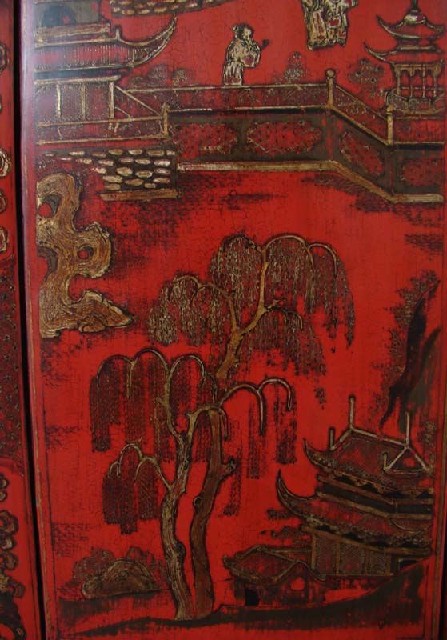 红描金中柜工厂1件|Red & gilt medium cabinet