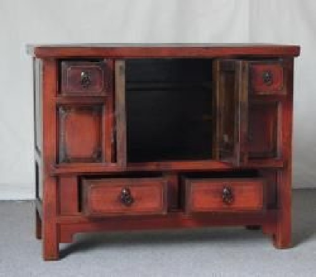 红四抽二门小柜|Red-lacquered small cabinet