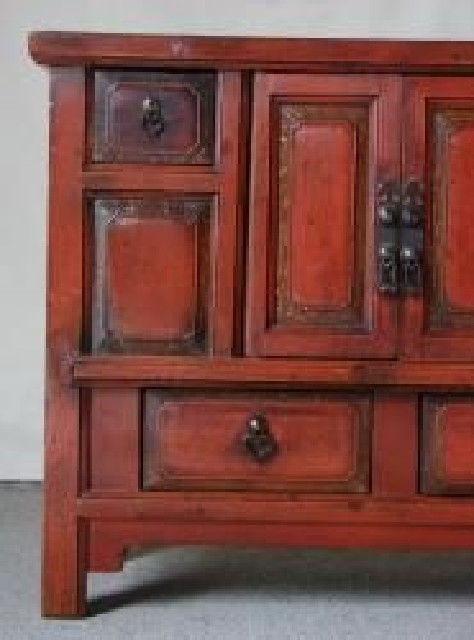 红四抽二门小柜|Red-lacquered small cabinet
