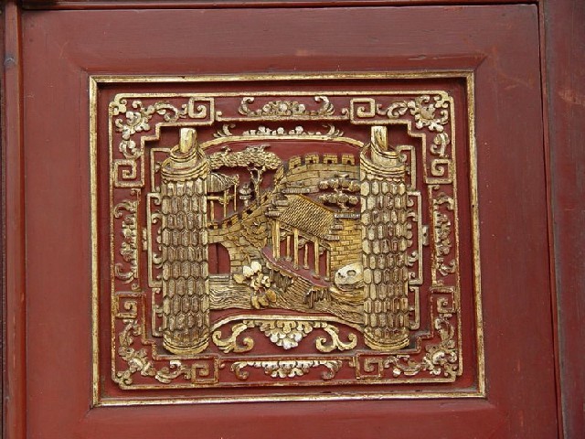 红描金雕花大柜|Red & gilt big cabinet