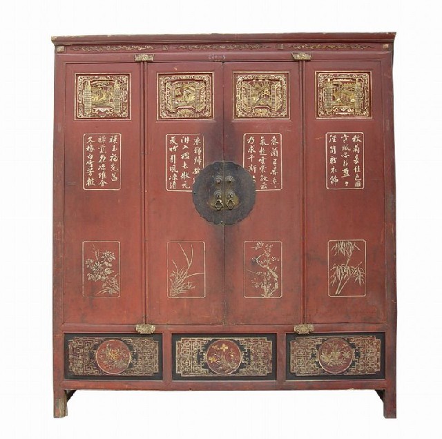 红描金雕花大柜|Red & gilt big cabinet