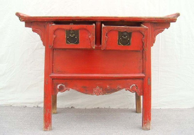 红漆二抽闷桌|red lacquer coffer with twodrawers