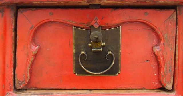 红漆二抽闷桌|red lacquer coffer with twodrawers
