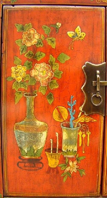 红描彩二门柜工厂|red depicting a color chest with two gates