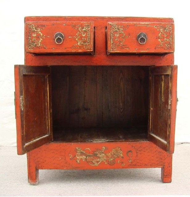 红描金二抽二门小柜工厂|red depicting a color small chest with two gates and two drawers