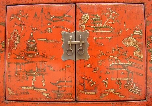 红描金二抽二门小柜工厂|red depicting a color small chest with two gates and two drawers