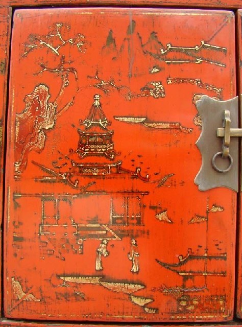 红描金二抽二门小柜工厂|red depicting a color small chest with two gates and two drawers