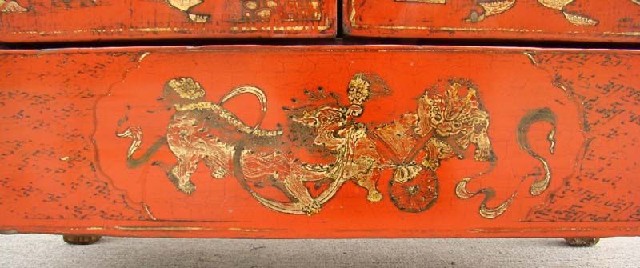 红描金二抽二门小柜工厂|red depicting a color small chest with two gates and two drawers