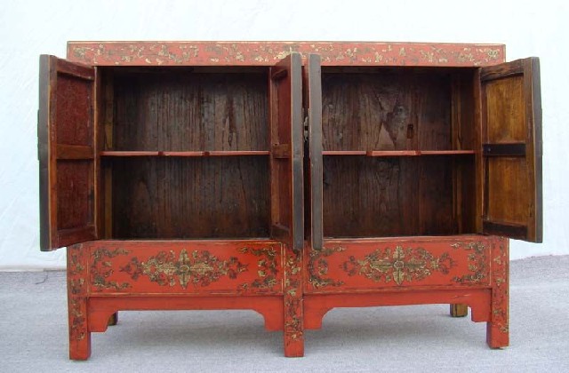 红描金四门柜工厂|red depicting a color small siamese chest with two gates