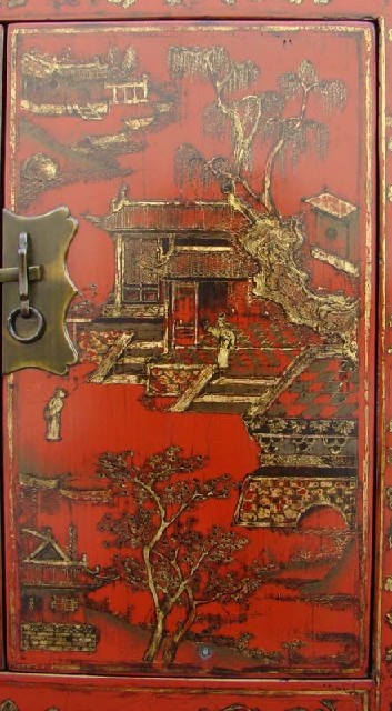 红描金四门柜工厂|red depicting a color small siamese chest with two gates