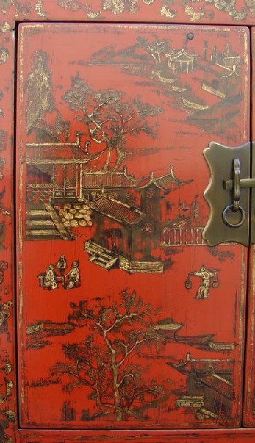 红描金四门柜工厂|red depicting a color small siamese chest with two gates