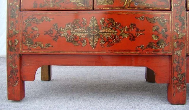 红描金四门柜工厂|red depicting a color small siamese chest with two gates