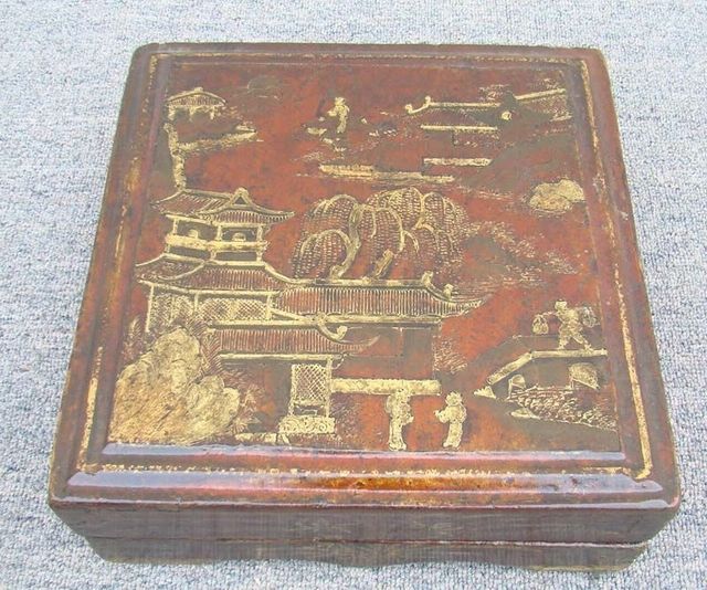 红描金方盒|red depicting a color square box