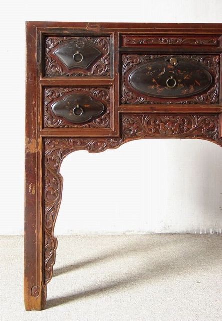 五抽雕花桌|Carved table with 5 drawers