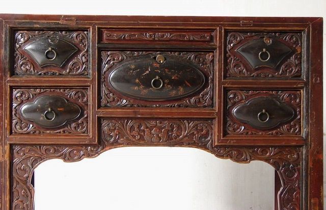 五抽雕花桌|Carved table with 5 drawers