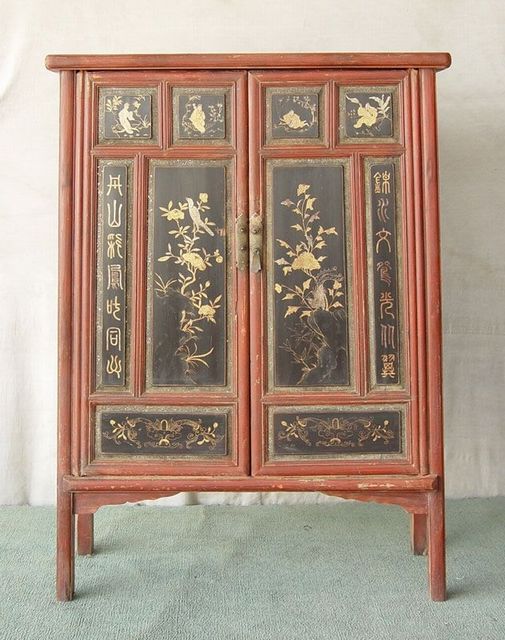 描金二门中柜工厂|Red & gilt medium cabinet