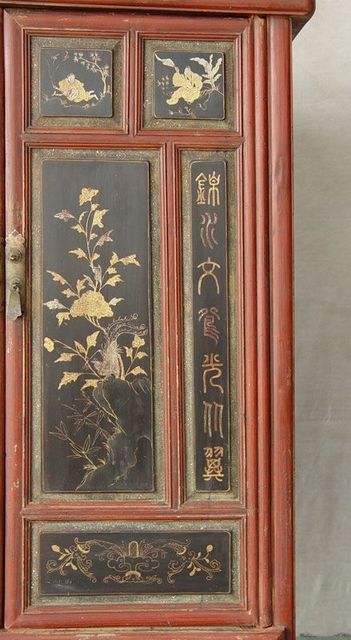 描金二门中柜工厂|Red & gilt medium cabinet