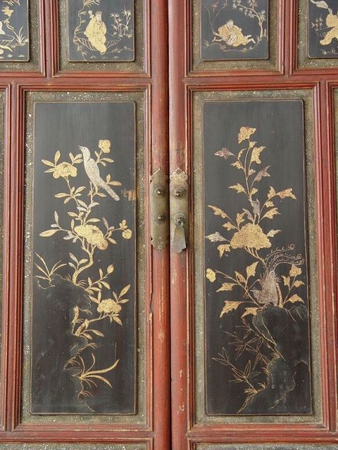 描金二门中柜工厂|Red & gilt medium cabinet