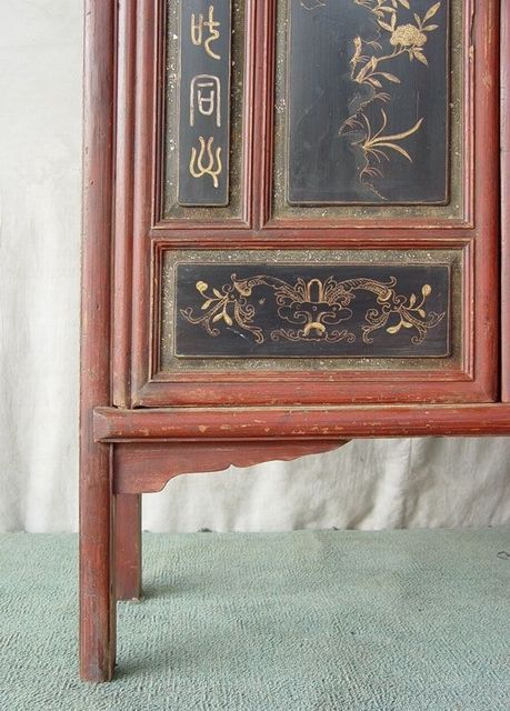 描金二门中柜工厂|Red & gilt medium cabinet