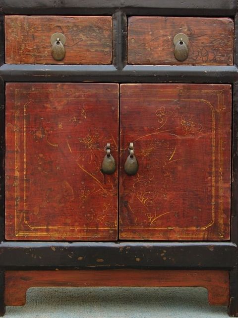 二抽二门描彩小柜|Color-painted small cabinet with two drawers and two doors