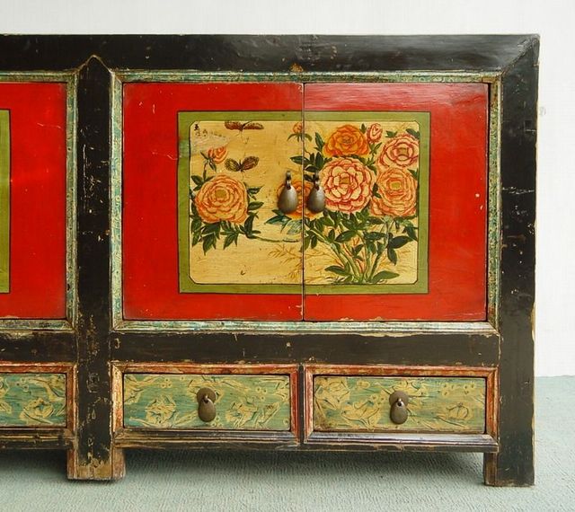 四抽四门五彩地柜|Painting low cabinet w/ 4 doors & 4 drawers