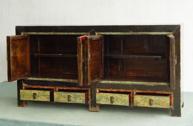 四抽四门五彩地柜|Painting low cabinet w/ 4 doors & 4 drawers