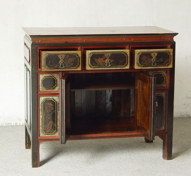 黑五彩三抽二门柜|cabinet