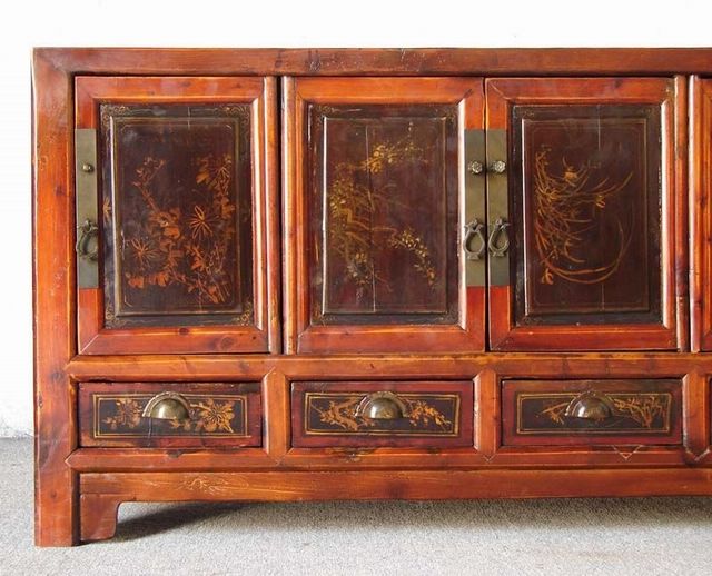 四抽四门描金柜|Red & gilt medium cabinet