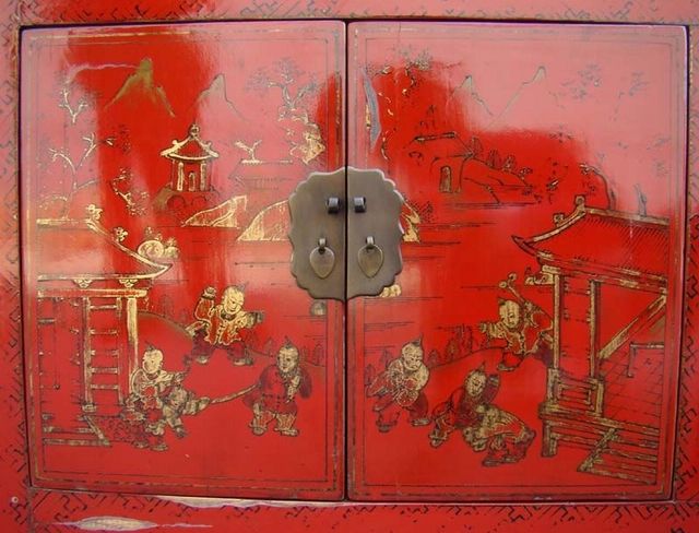 二抽四门描金柜工厂|depicts the color cabinet with two drawers and four gates