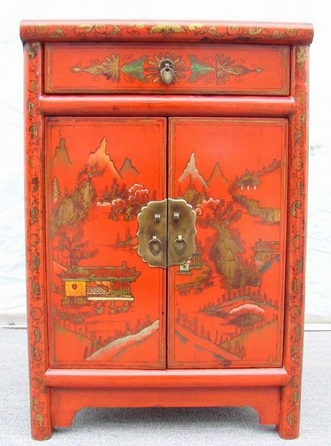 红一抽二门小柜|red lacquer small cabinet with one drawer and two gates