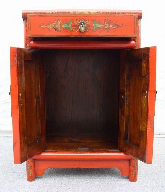 红一抽二门小柜|red lacquer small cabinet with one drawer and two gates