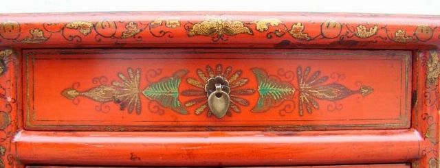 红一抽二门小柜|red lacquer small cabinet with one drawer and two gates