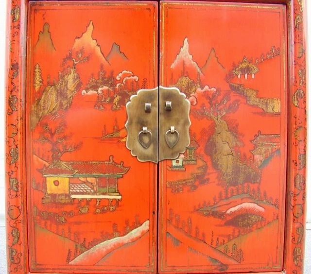 红一抽二门小柜|red lacquer small cabinet with one drawer and two gates