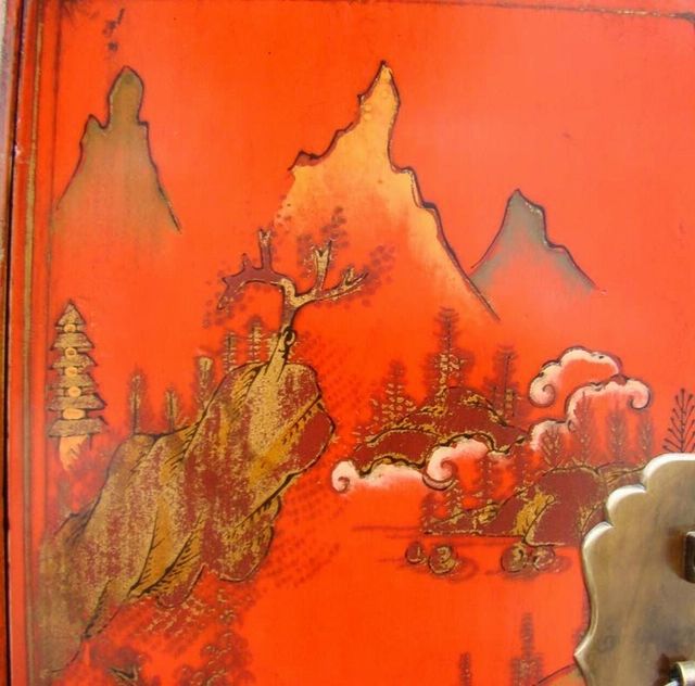 红一抽二门小柜|red lacquer small cabinet with one drawer and two gates