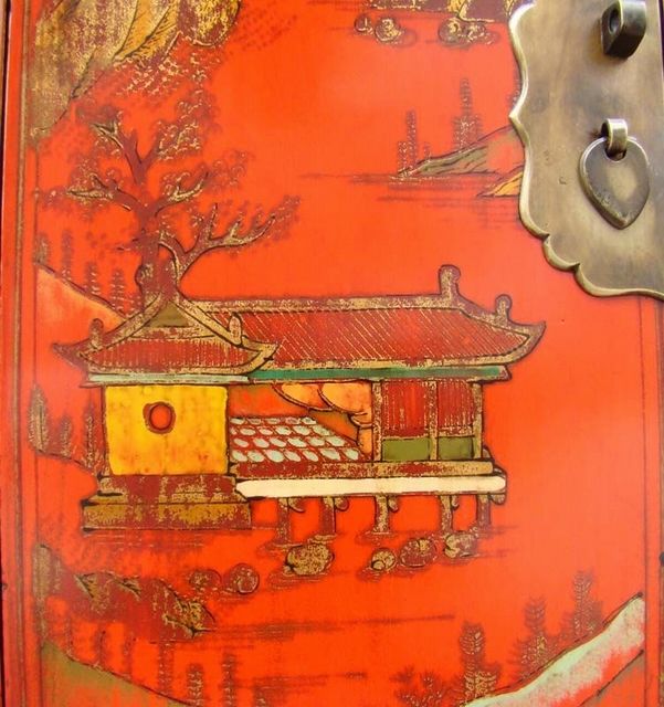 红一抽二门小柜|red lacquer small cabinet with one drawer and two gates