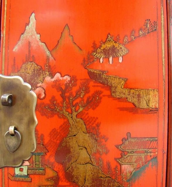 红一抽二门小柜|red lacquer small cabinet with one drawer and two gates