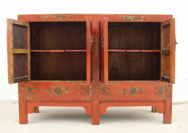 红描金四门柜工厂|red depicting a color small siamese chest with two gates