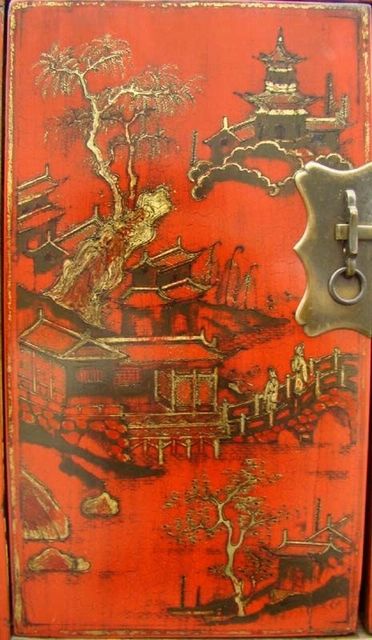 红描金四门柜工厂|red depicting a color small siamese chest with two gates