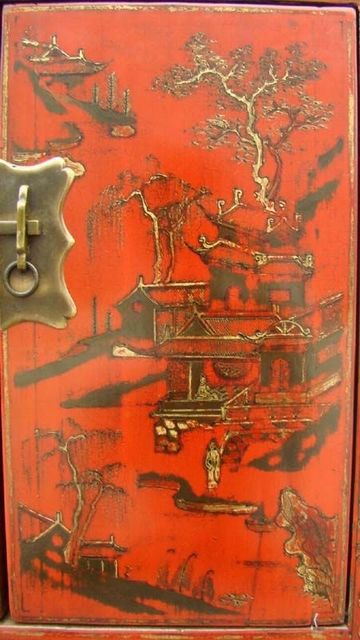 红描金四门柜工厂|red depicting a color small siamese chest with two gates