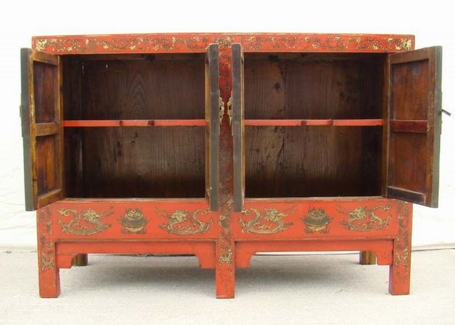 红描金四门柜工厂|red depicting a color small siamese chest
