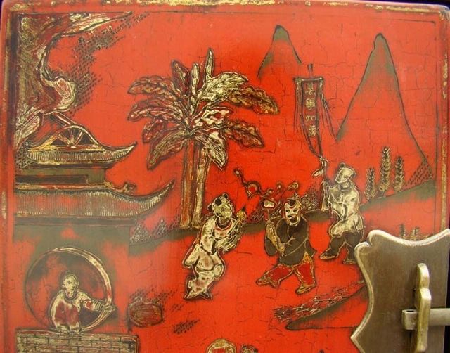红描金四门柜工厂|red depicting a color small siamese chest