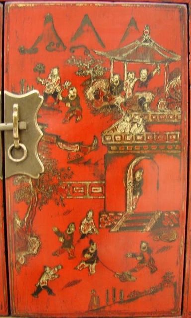 红描金四门柜工厂|red depicting a color small siamese chest