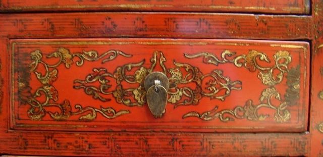 红描金书柜|red depicting a color small siamese chest