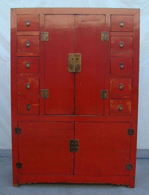 红十抽四门大柜工厂|Red-lacquered big cabinet