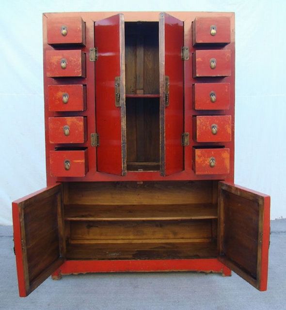 红十抽四门大柜工厂|Red-lacquered big cabinet