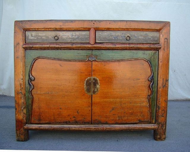 描彩二抽二门柜|Color-painted small cabinet w/ 2 doors & 3 drawers