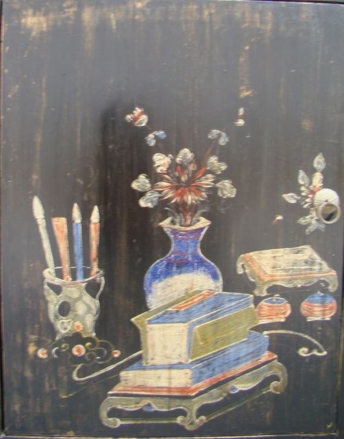 高碑店黑五彩四门亮格柜|Black multicolored big cabinet